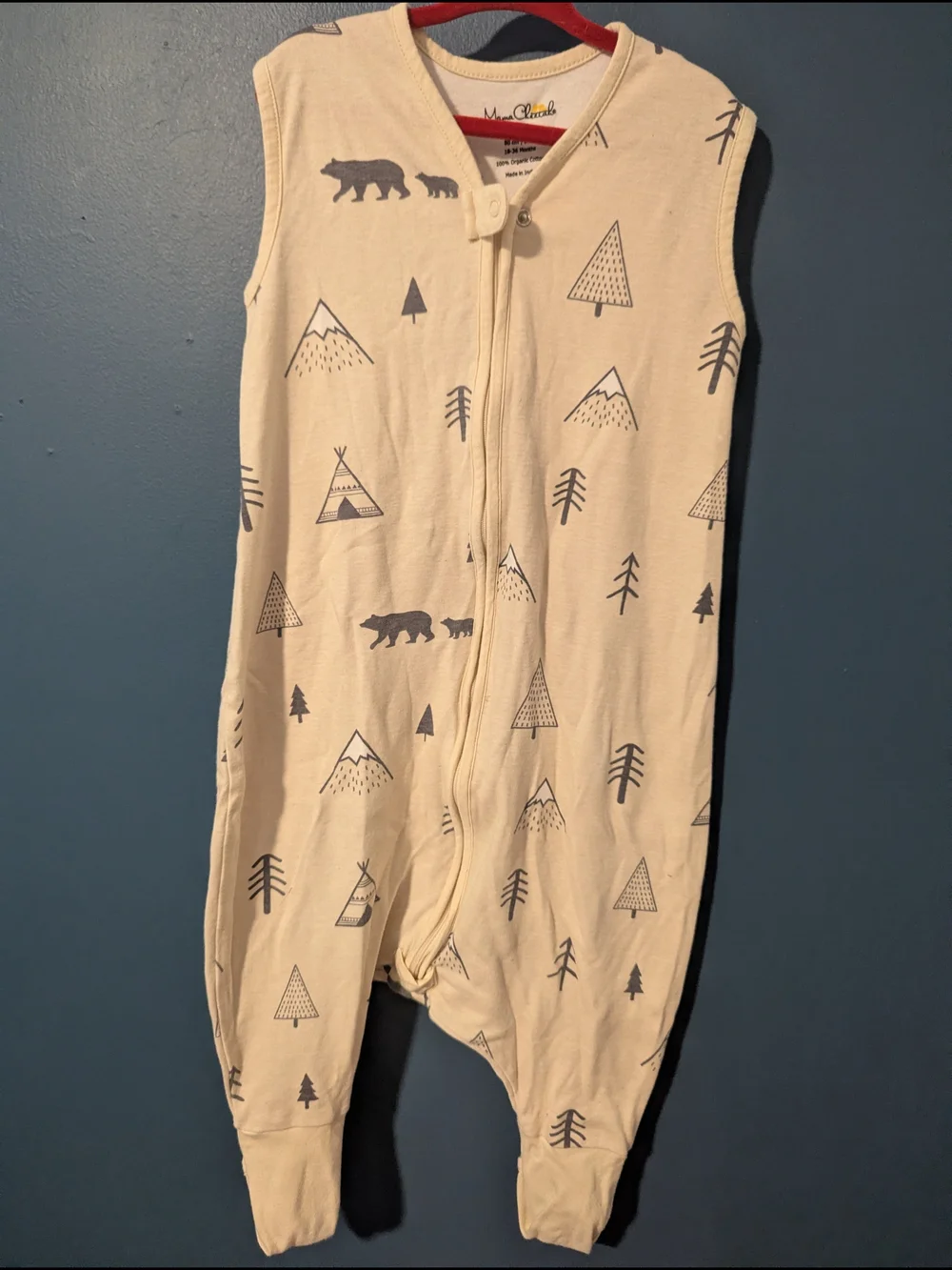Mini Boden Cream Bear & Trees Zippered Kids Pajama Foot Out Sleep Sack
